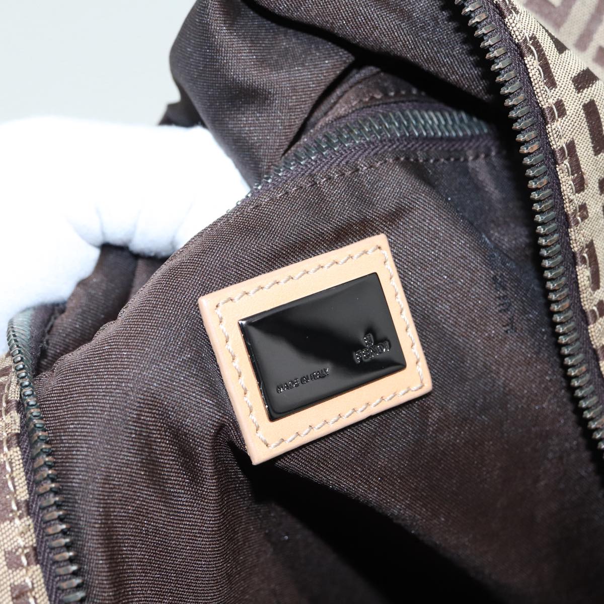 FENDI Zucchino Canvas Boston Bag 2way Beige Brown85464