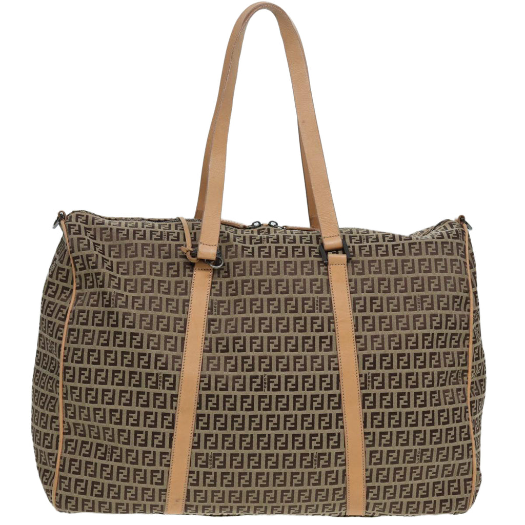 FENDI Zucchino Canvas Boston Bag 2way Beige Brown85464