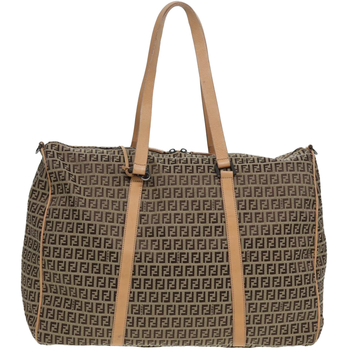 FENDI Zucchino Canvas Boston Bag 2way Beige Brown85464