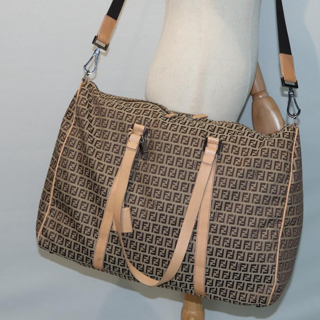 FENDI Zucchino Canvas Boston Bag 2way Beige Brown85464