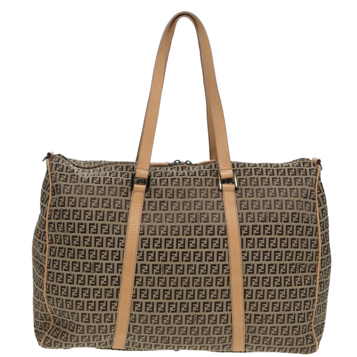 FENDI Zucchino Canvas Boston Bag 2way Beige Brown85464