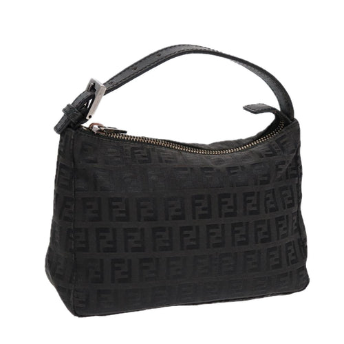 FENDI Zucchino Canvas Hand Pouch Black Silver85554