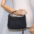 FENDI Zucchino Canvas Hand Pouch Black Silver85554