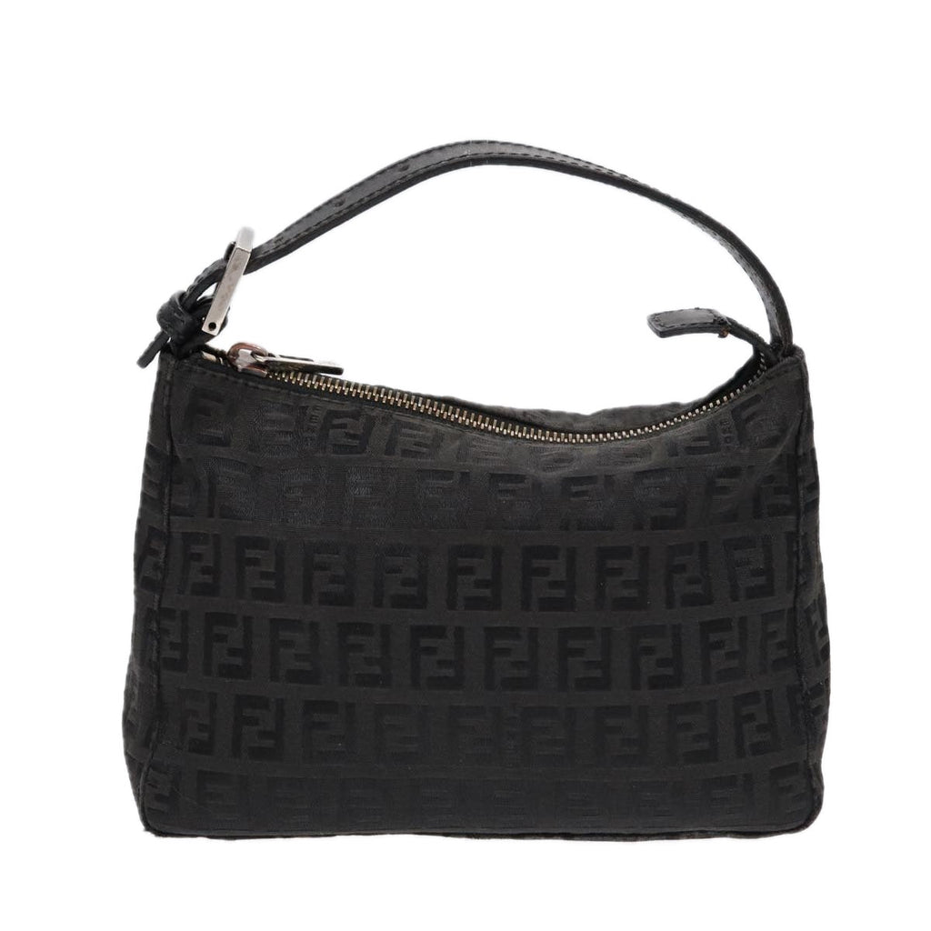 FENDI Zucchino Canvas Hand Pouch Black Silver85554