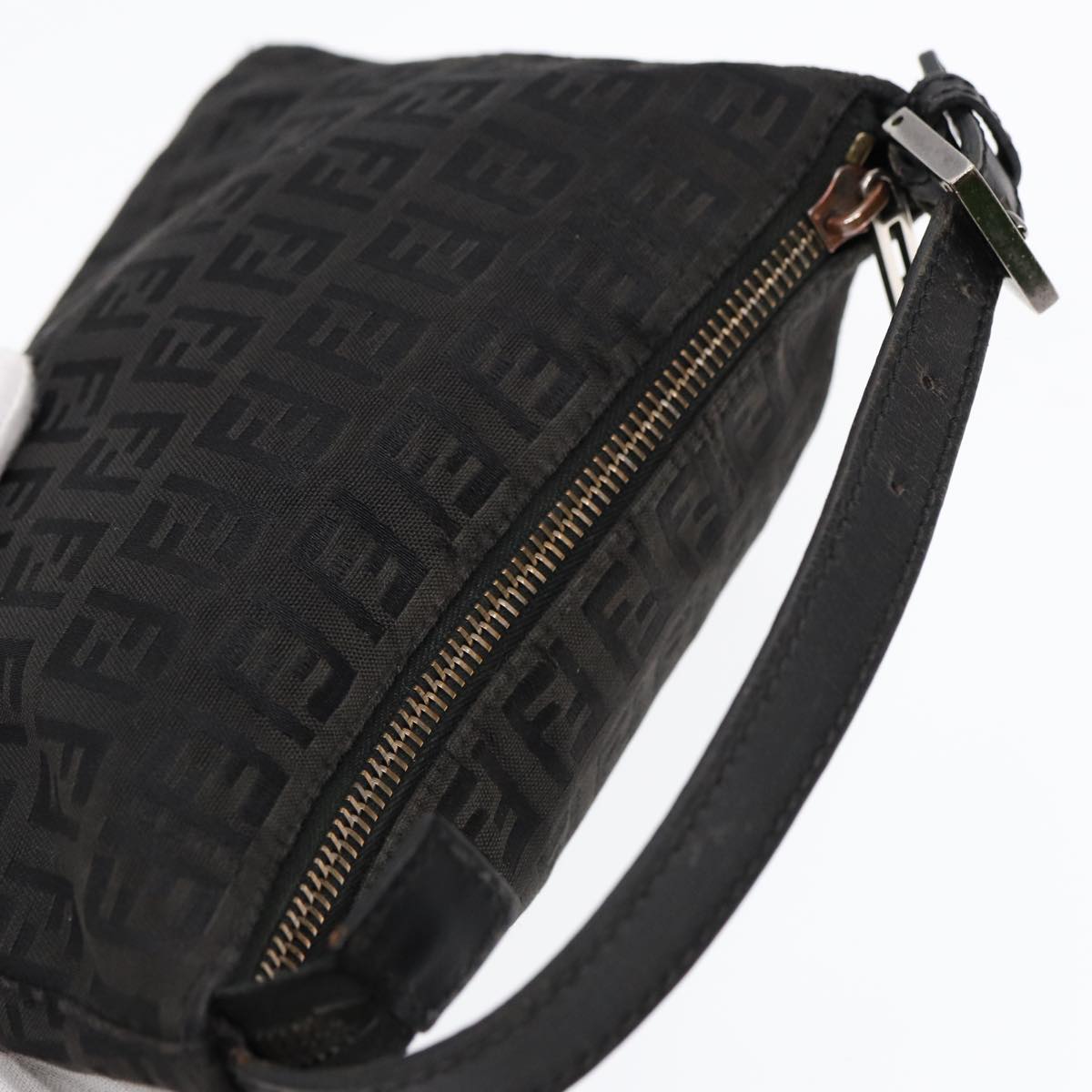 FENDI Zucchino Canvas Hand Pouch Black Silver85554