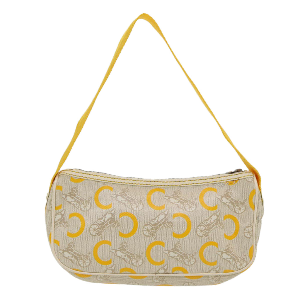 CELINE C Sulky Hand Bag Coated Canvas Silver Beige Auth 85696