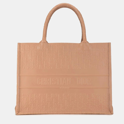 Dior Christian  Pink beige Oblique Calfskin Embossed Medium Book Tote Bag