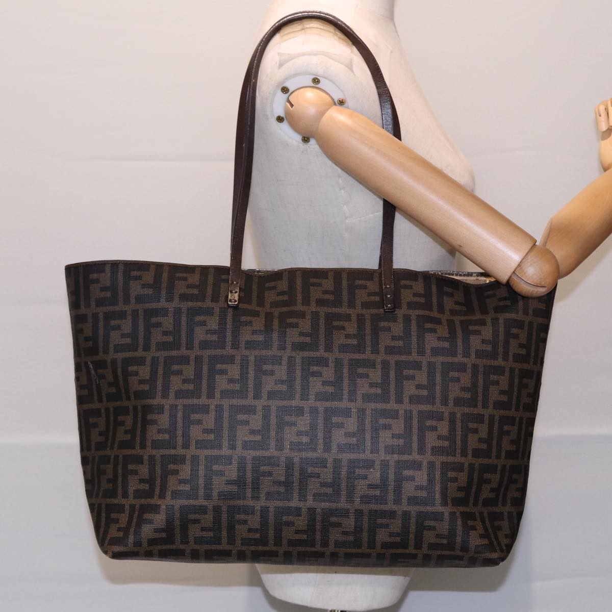 FENDI Zucca Canvas Tote Bag Brown Black gold85703