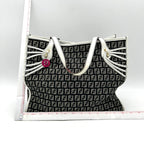 Fendi Black Zucchino Canvas Tote Bag White Leather Cloth Pony-style calfskin fe5622cc