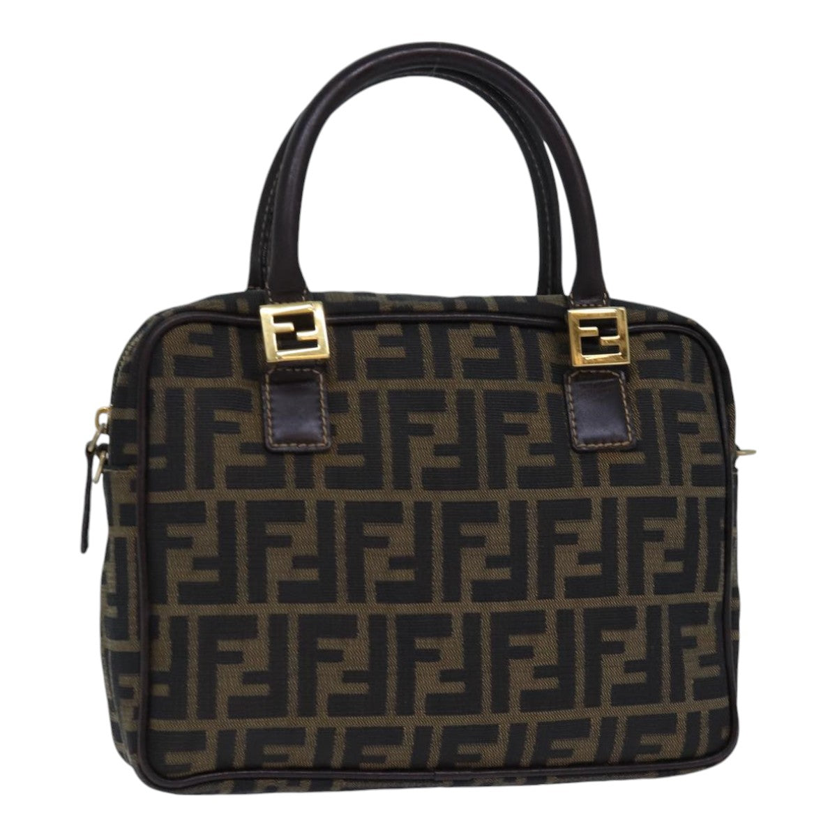 FENDI Zucca Canvas Hand Bag Brown Black gold85877