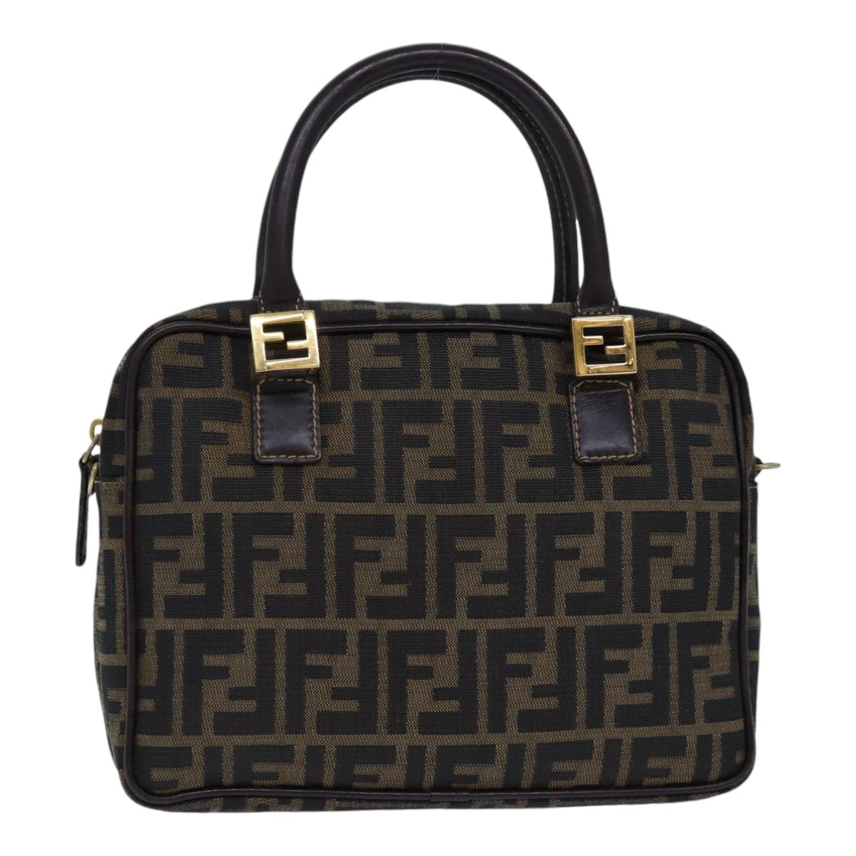 FENDI Zucca Canvas Hand Bag Brown Black gold85877