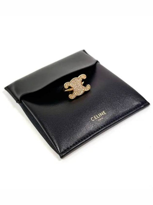 CELINE Women's Crystal Triomphe Rhinestone Ring Gold