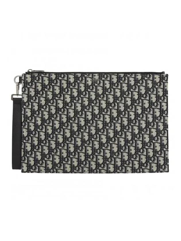 Oblique Jacquard A4 Pouch Clutch Bag Beige Black Dior