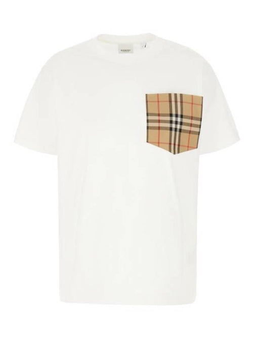 Burberry Check Pocket Crew Neck Cotton Short Sleeve T-Shirt White