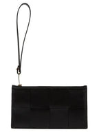 Bottega Veneta Intrecciato Weaving Gold Zipper Strap Bill Clutch Bag Black