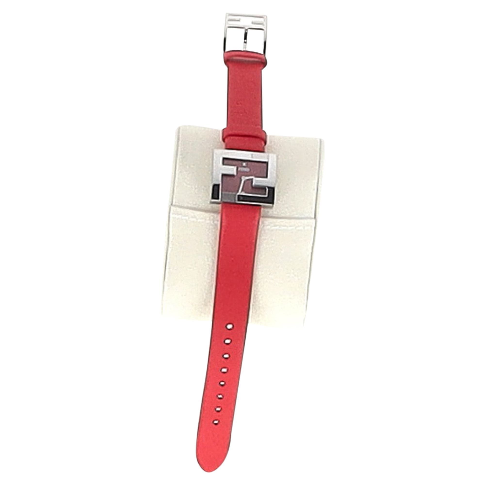 Fendi Fendimania Stainless Steel Quartz Watch in Red Leather