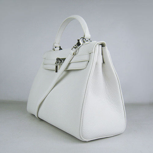 Hermes Kelly 32cm Togo Leather Handbag 6108 White Silver
