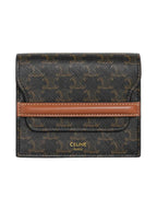 CELINE Triomphe Canvas Strap Business Card Half Wallet Tan