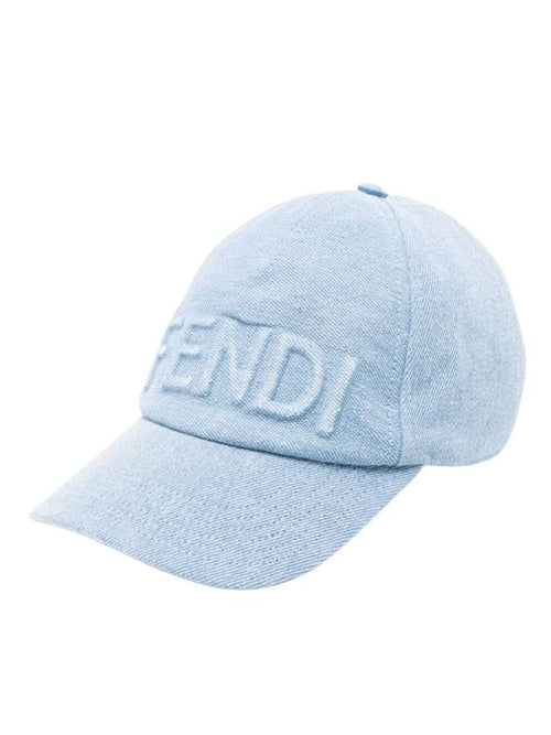 Fendi Emboss Logo Denim Ball Cap Light Blue