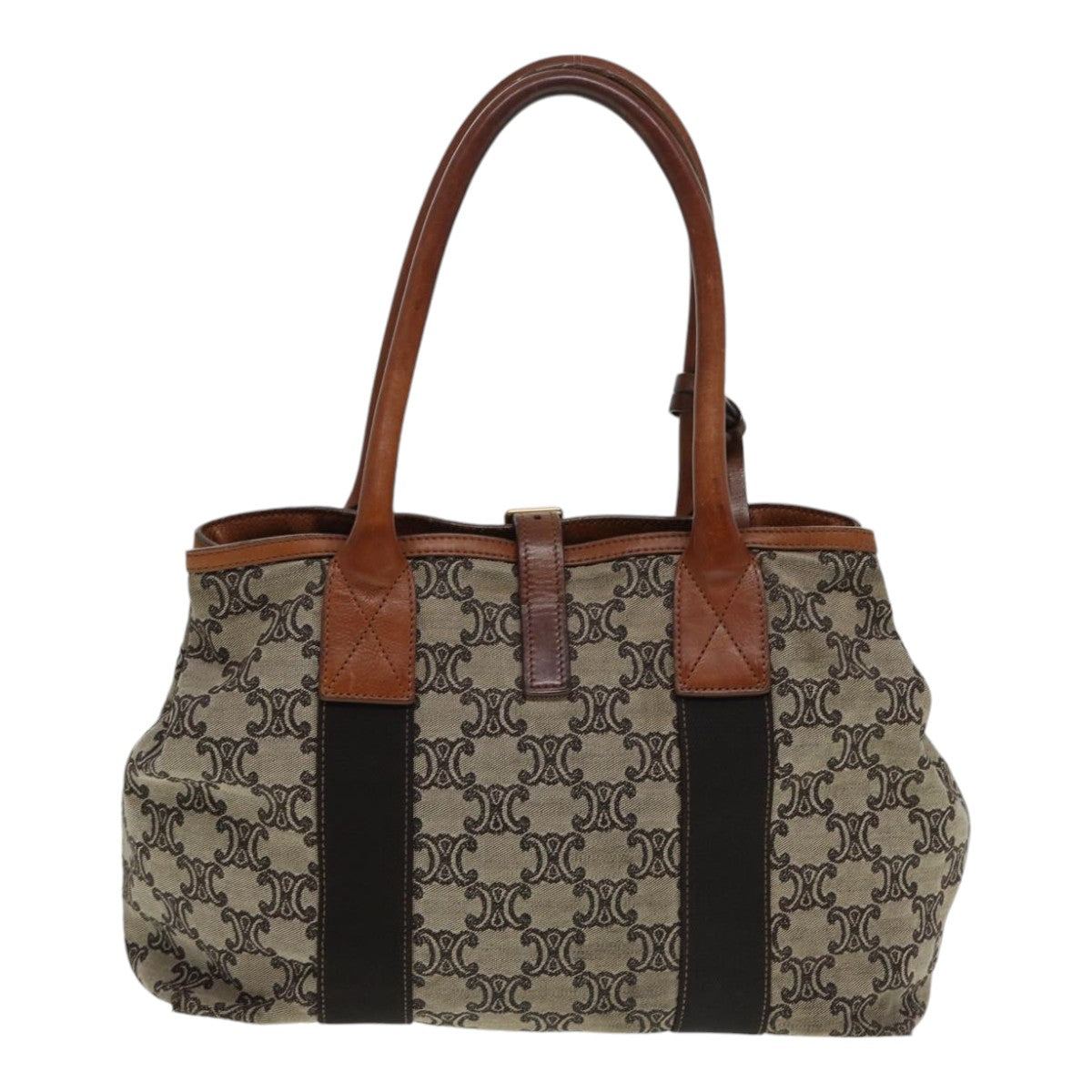 CELINE Paris Macadam Canvas Tote Bag Gray Brown gold Auth 86030