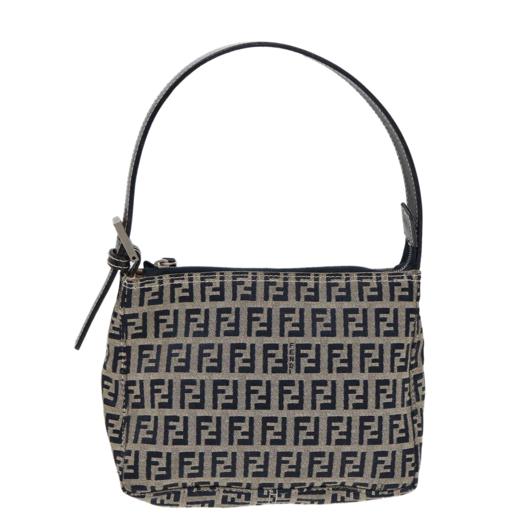 FENDI Zucchino Canvas Hand Bag Navy Silver86178