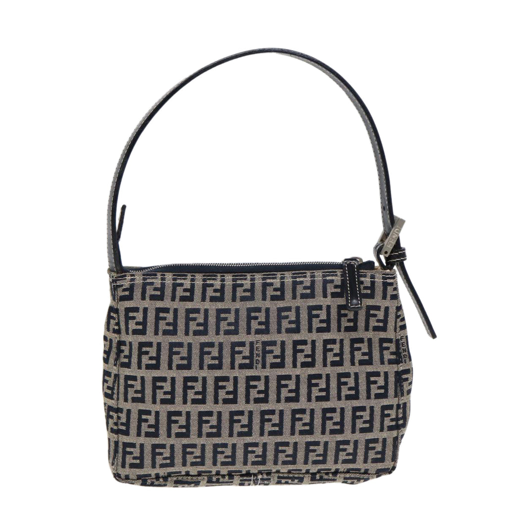 FENDI Zucchino Canvas Hand Bag Navy Silver86178