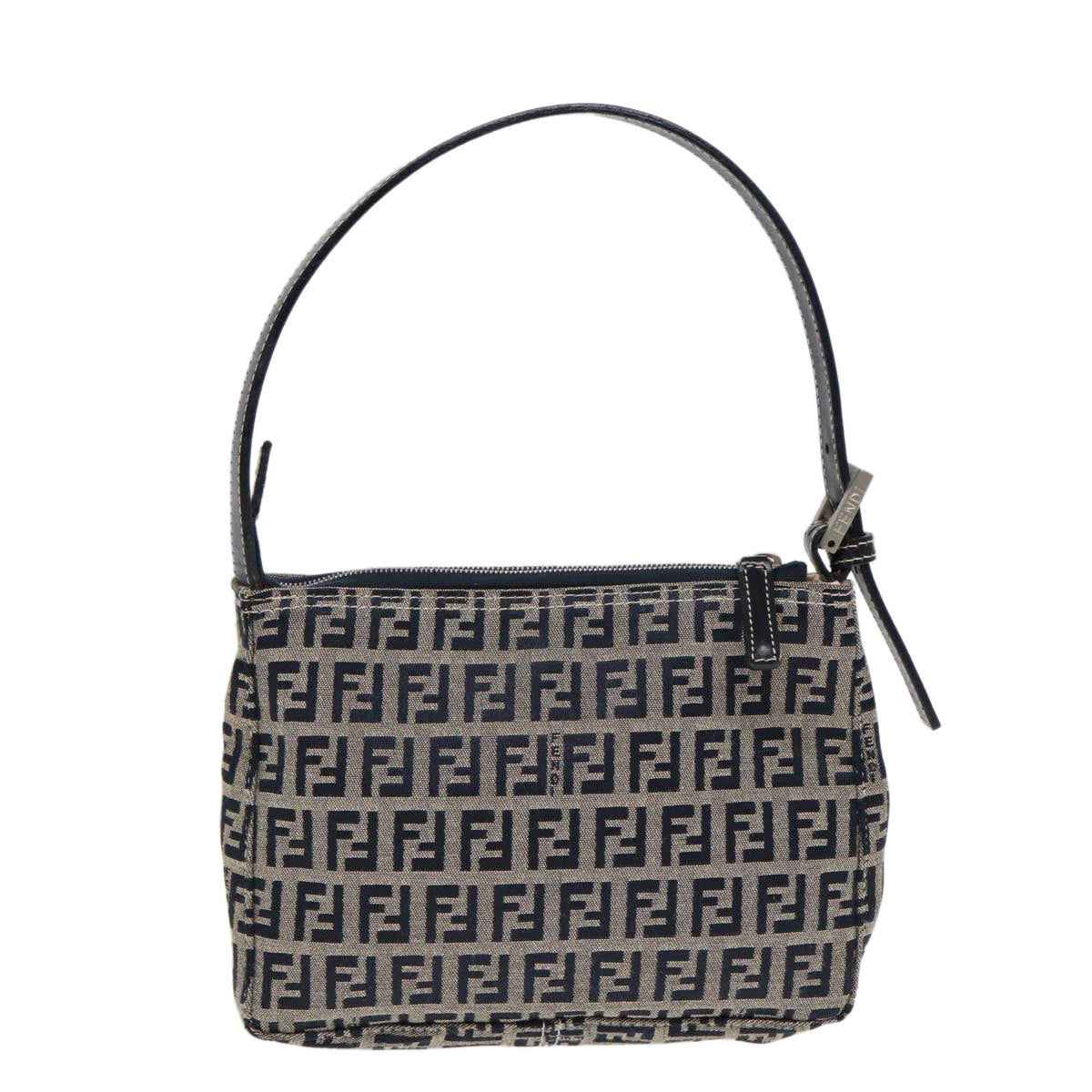 FENDI Zucchino Canvas Hand Bag Navy Silver86178
