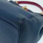 FENDI Mini Peek A Boo Hand Bag Leather 2way Blue Gold86182