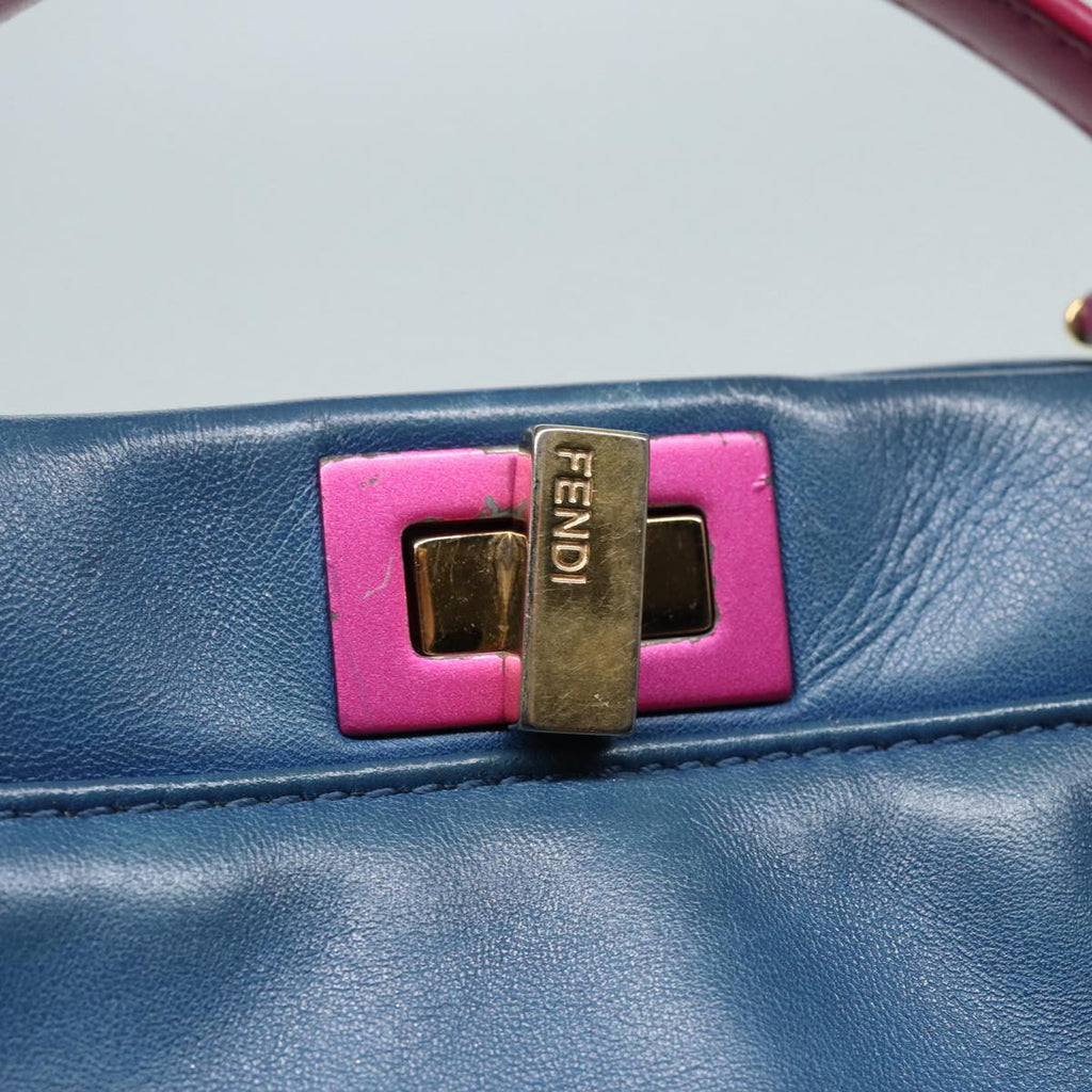 FENDI Mini Peek A Boo Hand Bag Leather 2way Blue Gold86182