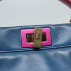 FENDI Mini Peek A Boo Hand Bag Leather 2way Blue Gold86182