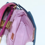 FENDI Mini Peek A Boo Hand Bag Leather 2way Blue Gold86182