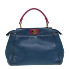 FENDI Mini Peek A Boo Hand Bag Leather 2way Blue Gold86182