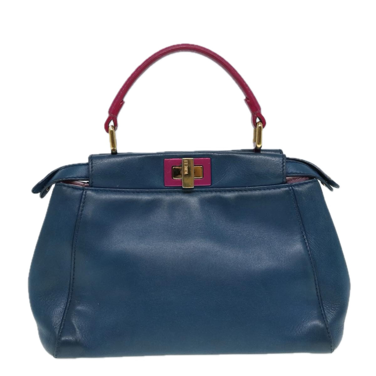 FENDI Mini Peek A Boo Hand Bag Leather 2way Blue Gold86182