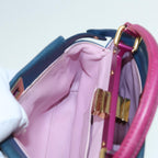 FENDI Mini Peek A Boo Hand Bag Leather 2way Blue Gold86182