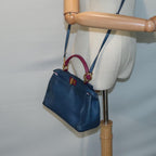 FENDI Mini Peek A Boo Hand Bag Leather 2way Blue Gold86182