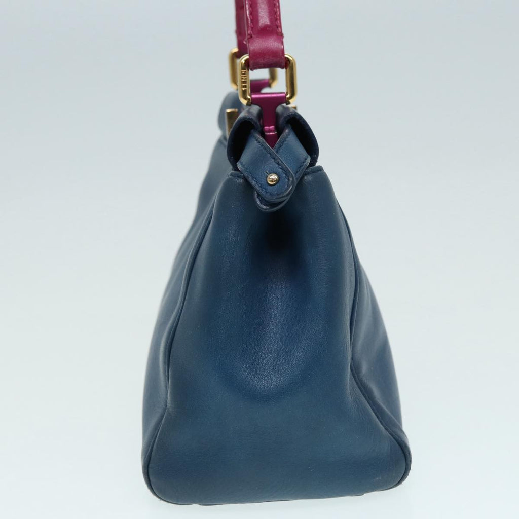 FENDI Mini Peek A Boo Hand Bag Leather 2way Blue Gold86182