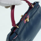 FENDI Mini Peek A Boo Hand Bag Leather 2way Blue Gold86182