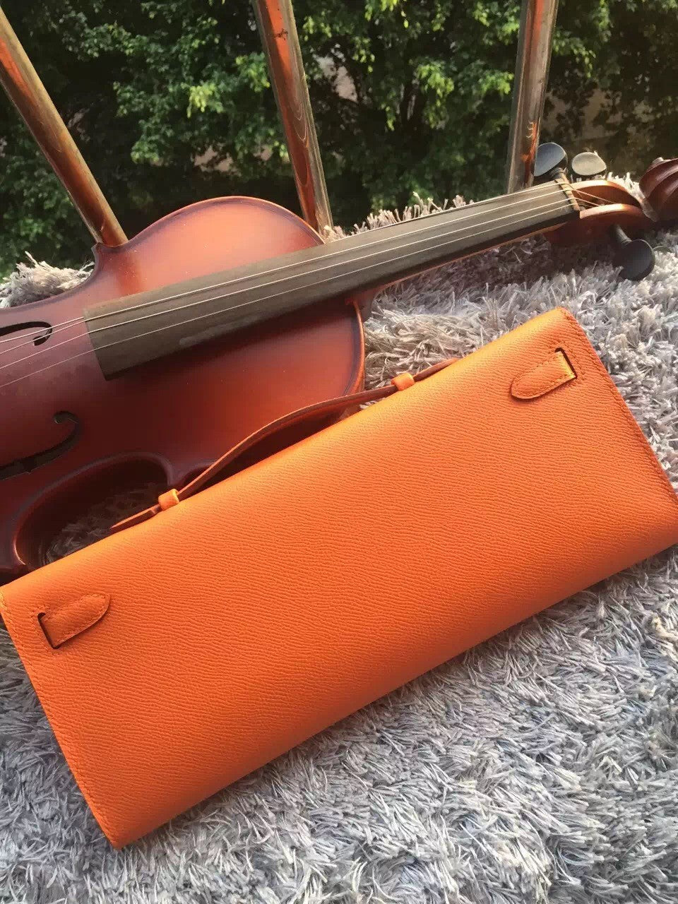 Hermes Orange Handcrafted Kelly Cut Clutch