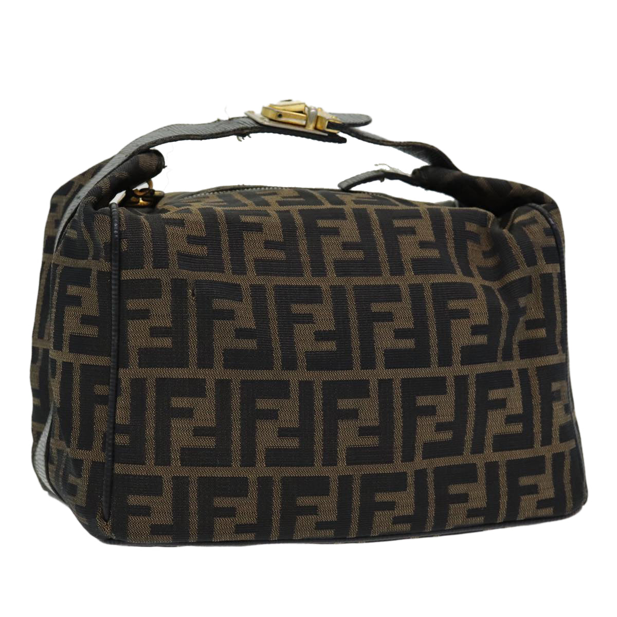 FENDI Zucca Canvas Vanity Pouch Brown Black gold86218