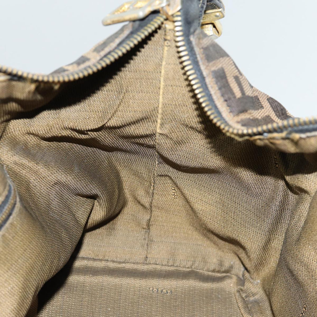 FENDI Zucca Canvas Vanity Pouch Brown Black gold86218