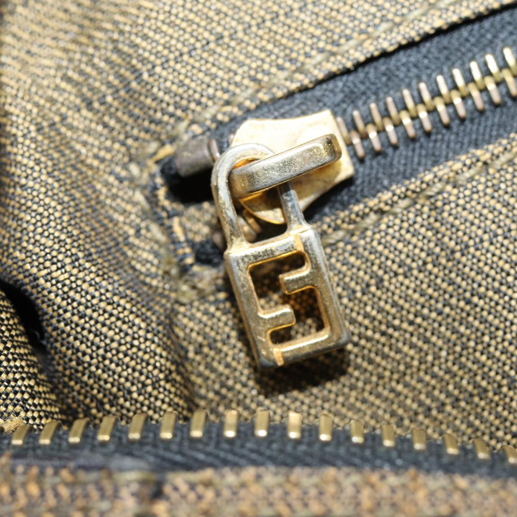 FENDI Zucca Canvas Vanity Pouch Brown Black gold86218