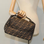 FENDI Zucca Canvas Vanity Pouch Brown Black gold86218