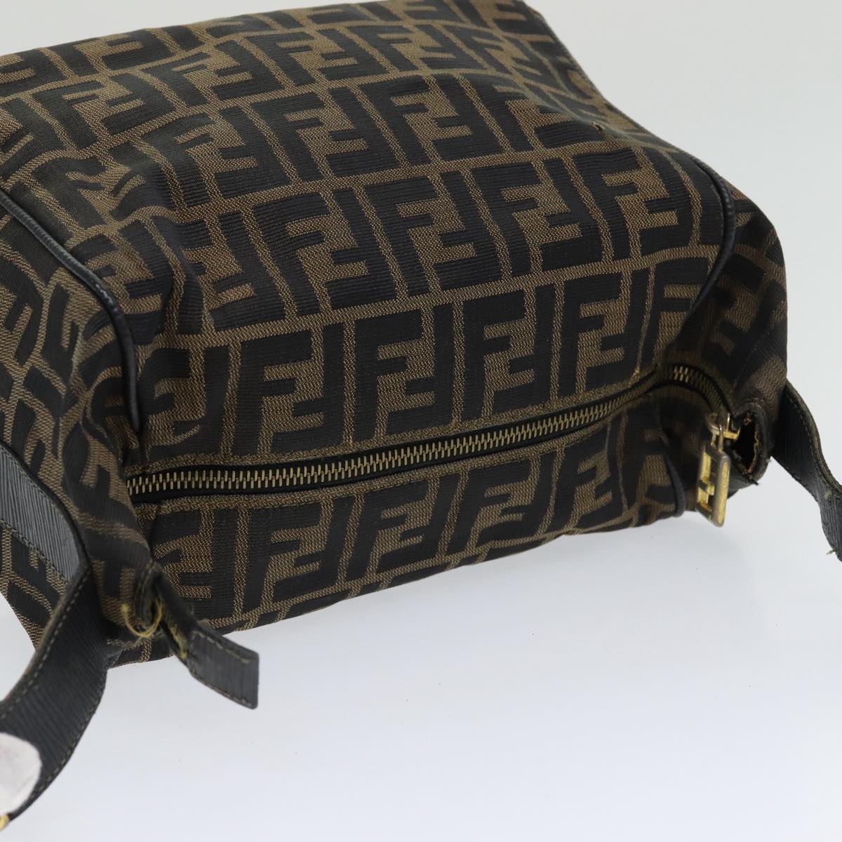 FENDI Zucca Canvas Vanity Pouch Brown Black gold86218