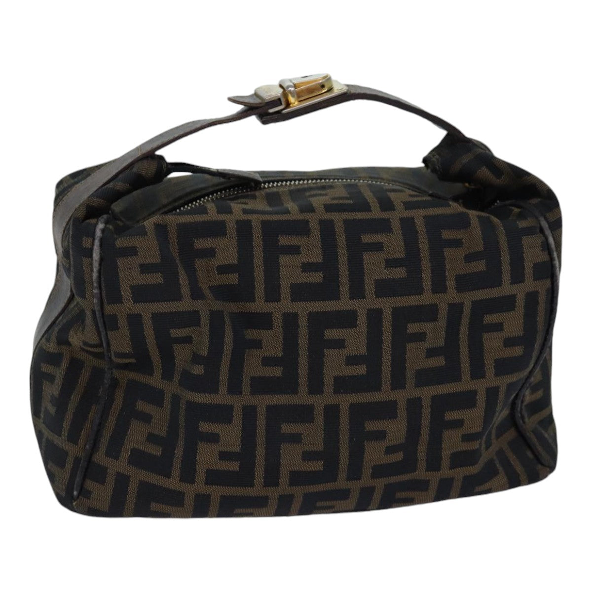 FENDI Zucca Canvas Vanity Pouch Brown Black gold86247