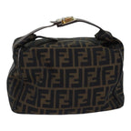 FENDI Zucca Canvas Vanity Pouch Brown Black gold86247