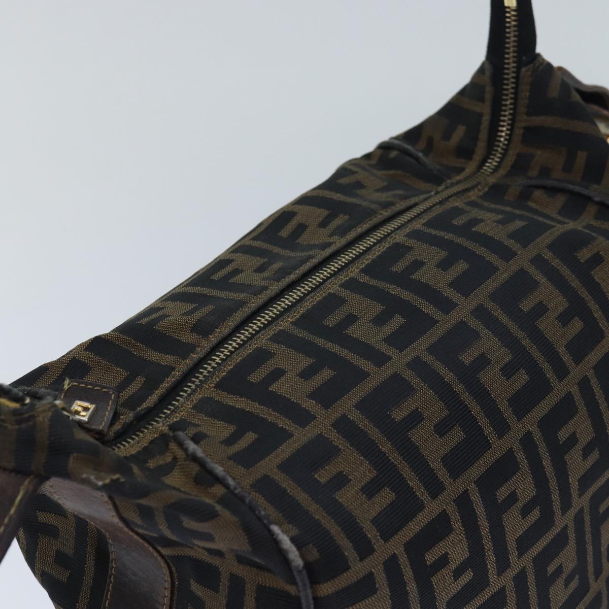FENDI Zucca Canvas Vanity Pouch Brown Black gold86247