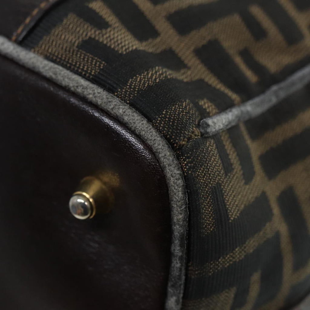 FENDI Zucca Canvas Hand Bag Brown Black gold86248