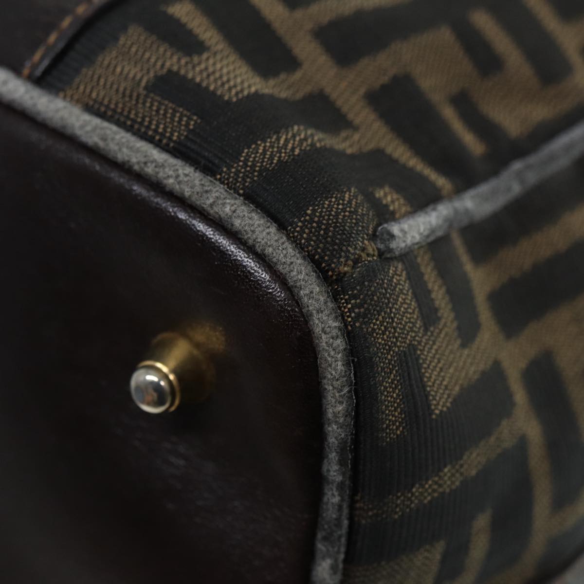 FENDI Zucca Canvas Hand Bag Brown Black gold86248