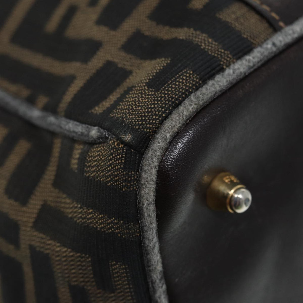 FENDI Zucca Canvas Hand Bag Brown Black gold86248