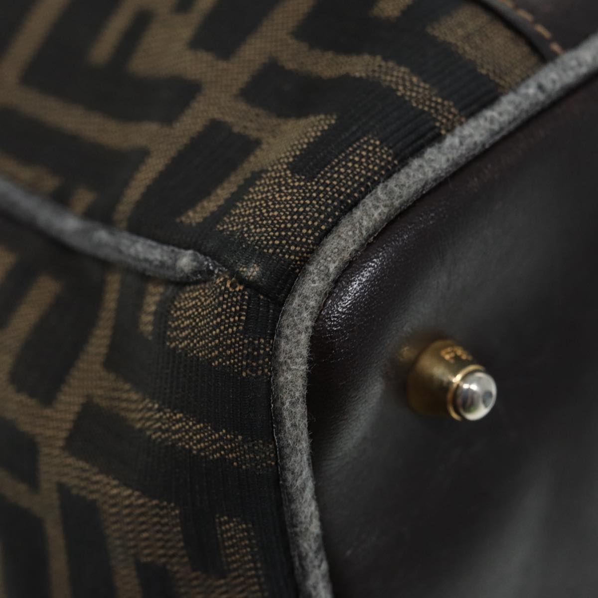 FENDI Zucca Canvas Hand Bag Brown Black gold86248